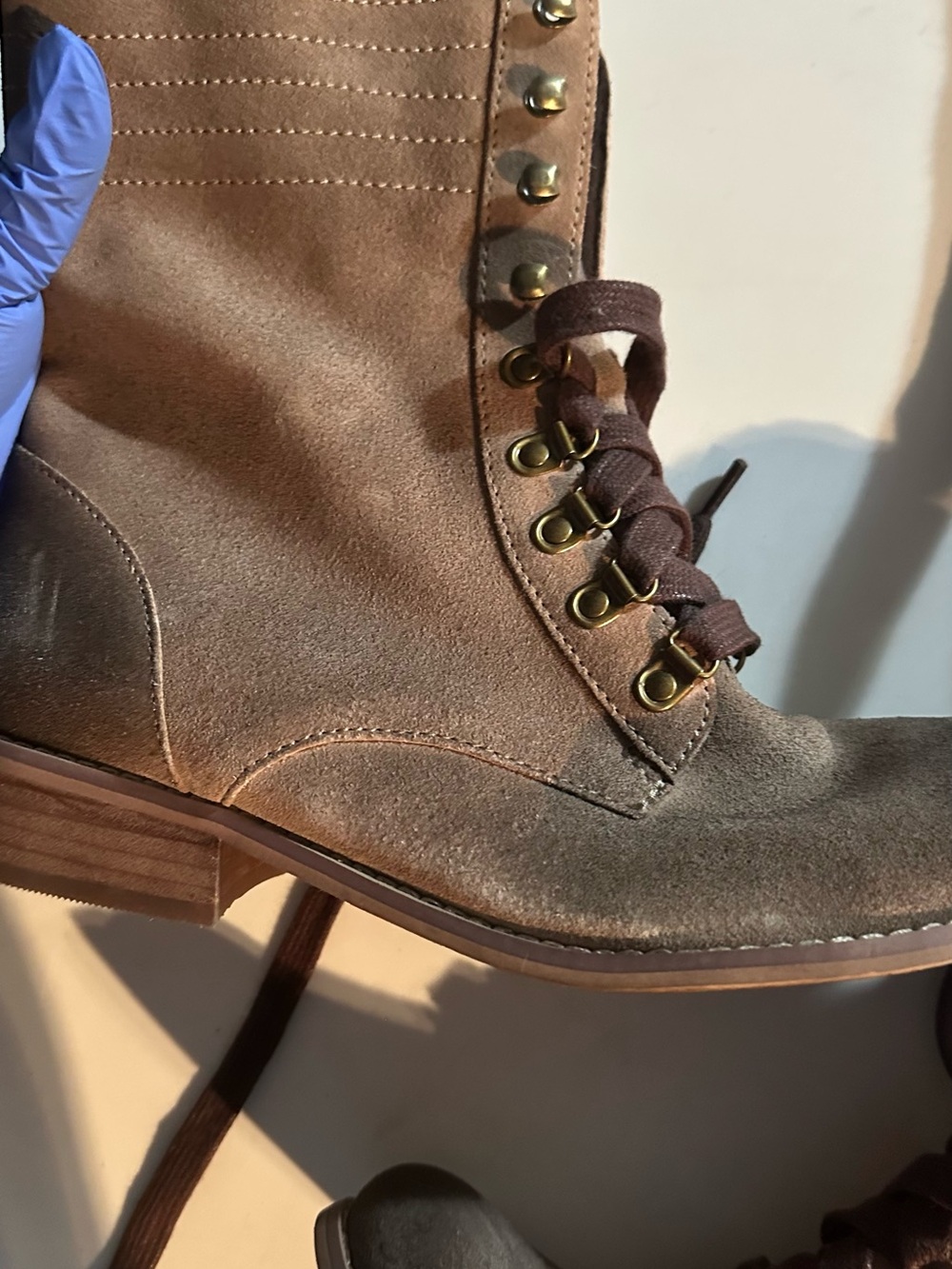 Suede Lace-Up Ankle Boots in Taupe